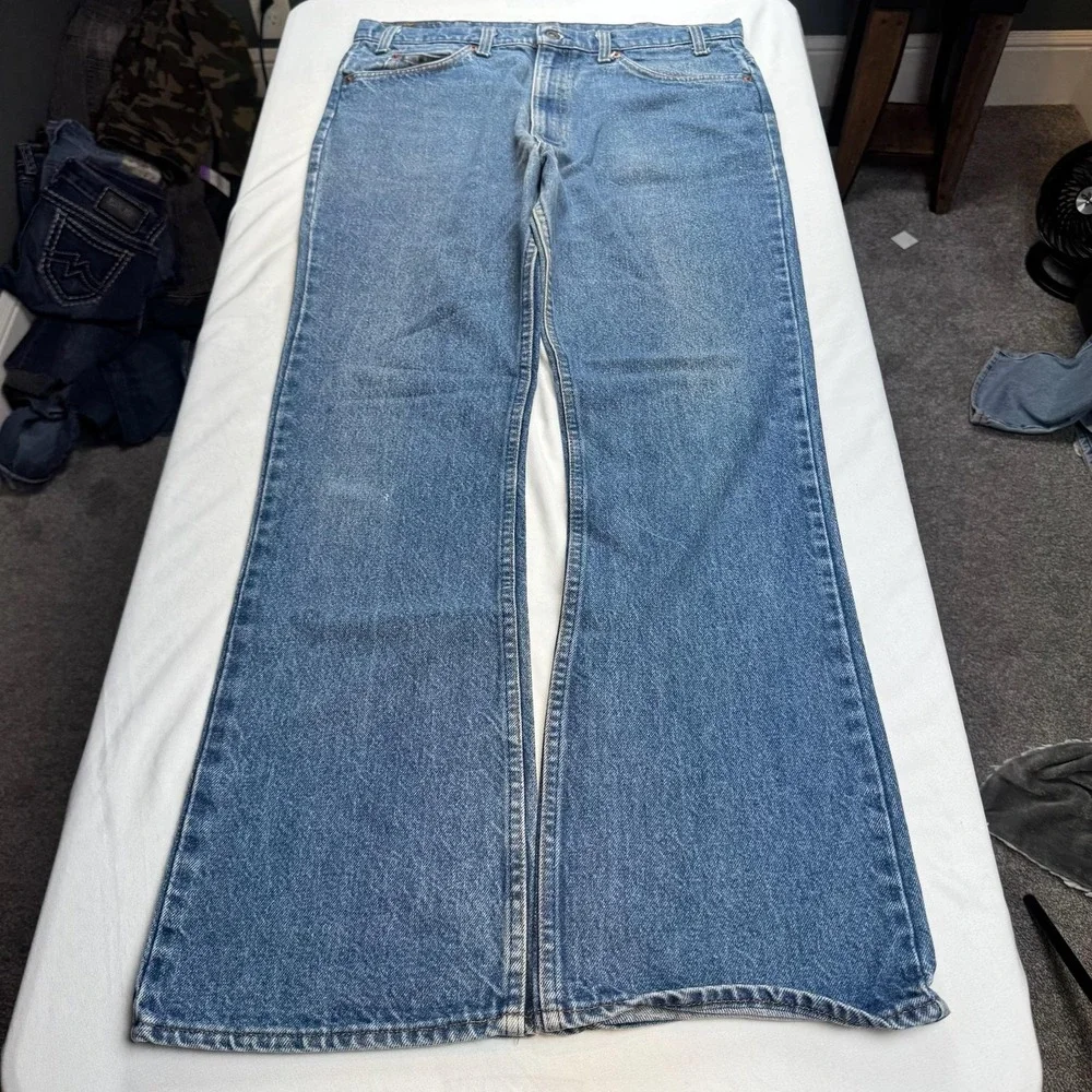 Levis 517 Jeans Mens 36x32 Vintage Blue Med Wash Bootcut Distressed Made In USA